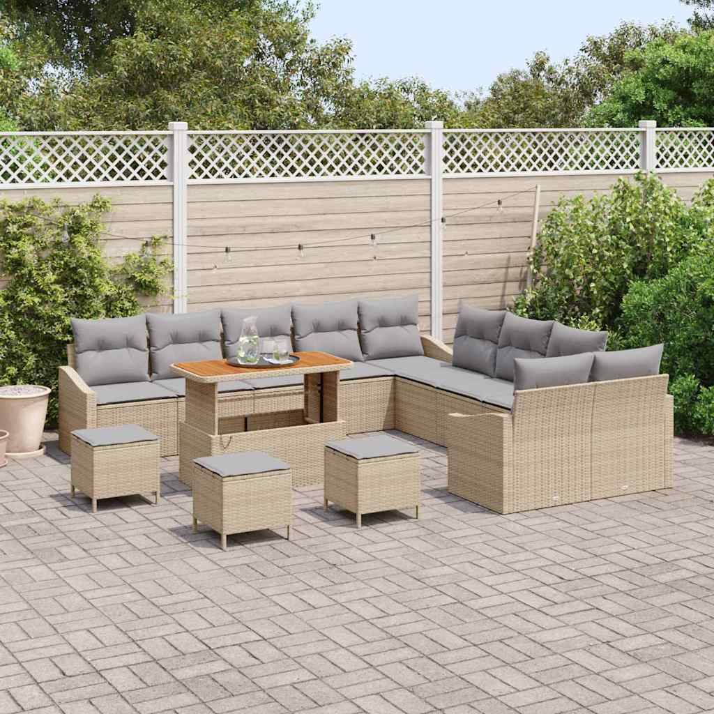 Canapé Extérieur 13 pcs Résine Tressée Acacia Modulable Coffre Terrasse Beige – ComfortXL Outdoor Living - Image 3