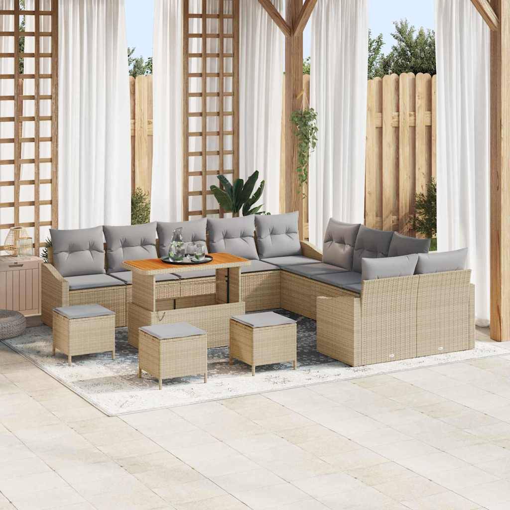 Canapé Extérieur 13 pcs Résine Tressée Acacia Modulable Coffre Terrasse Beige – ComfortXL Outdoor Living - Image 1