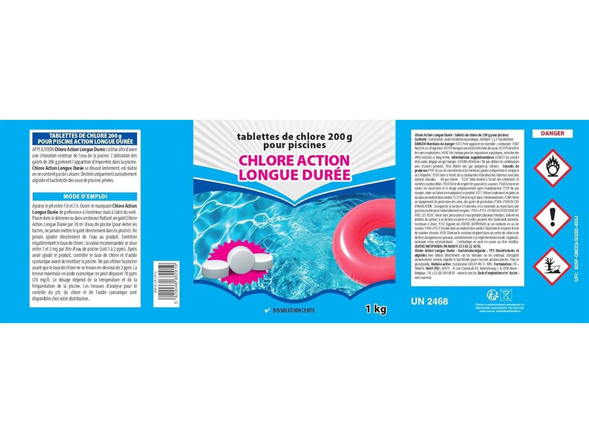 BSI - Chlore Lent - Action Longue Durée - Dissolution Lente - Désinfection - Pour Piscine 30m³ et Plus - Galets 200g - 1kg - Imagen 3