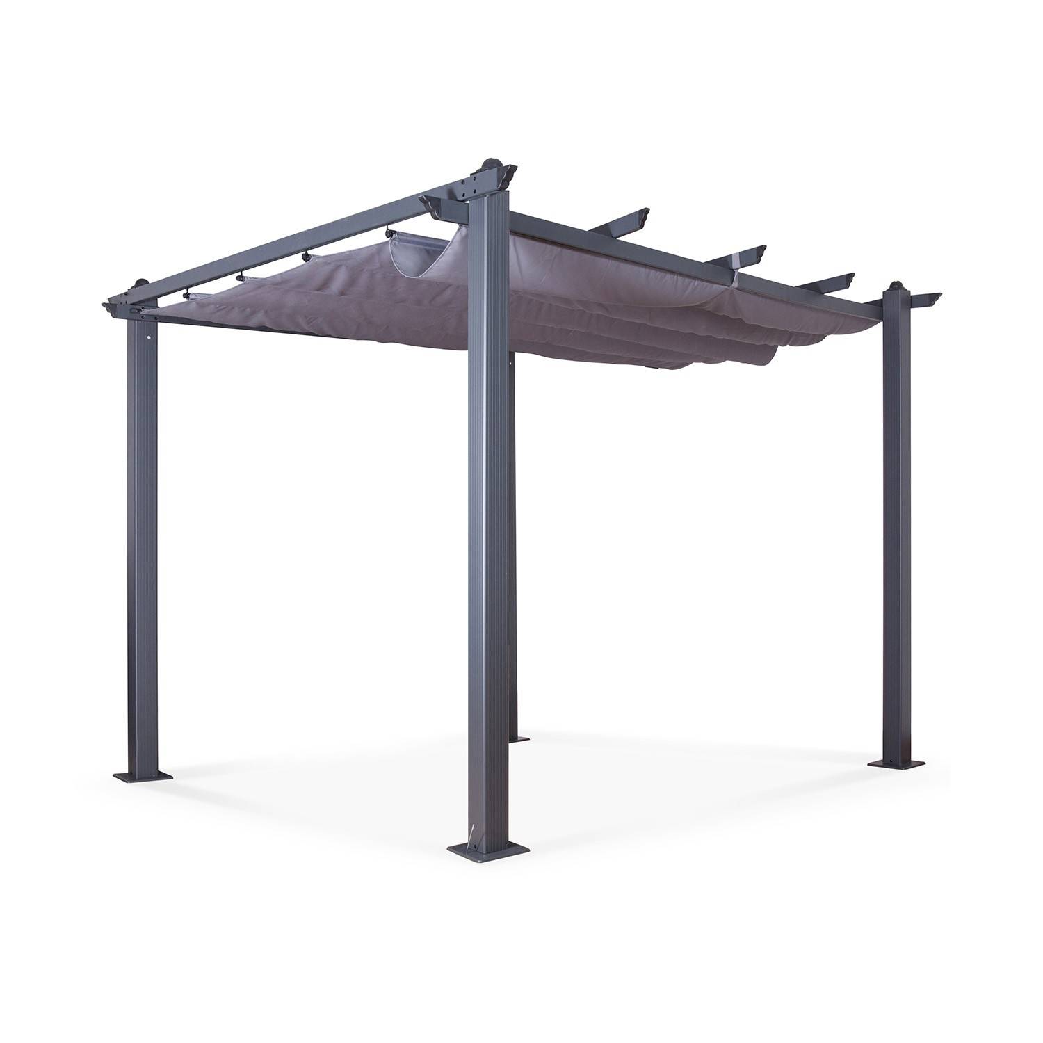Autre - Tonnelle/Pergola aluminium 3x3m toile coulissante rétractable - Gris Anthracite - HERO - Imagen 1