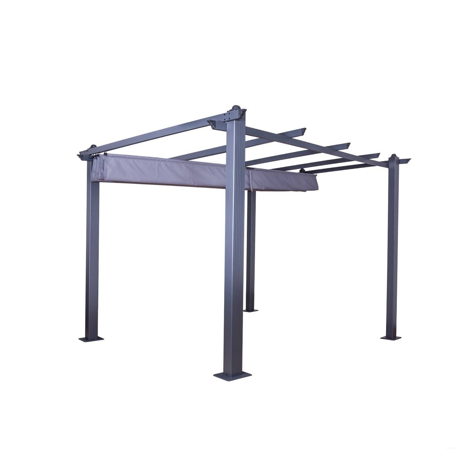 Autre - Tonnelle/Pergola aluminium 3x3m toile coulissante rétractable - Gris Anthracite - HERO - Imagen 3