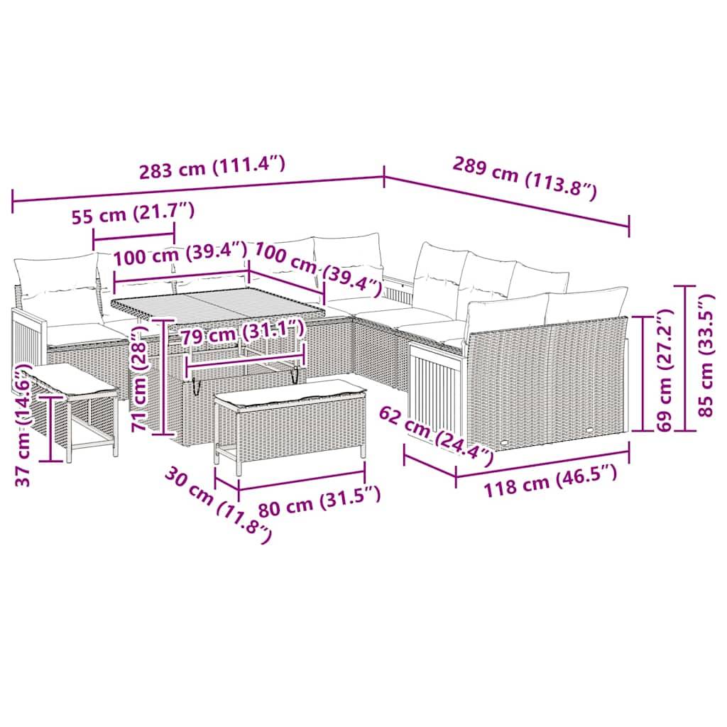Grand Canapé Extérieur 17 Pcs Beige Crème Polyrotin Réception et Acacia pour Grands Jardins et Terrasses – ComfortXL Outdoor Living - Image 5
