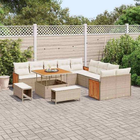 Grand Canapé Extérieur 17 Pcs Beige Crème Polyrotin Réception et Acacia pour Grands Jardins et Terrasses – ComfortXL Outdoor Living - Image 3