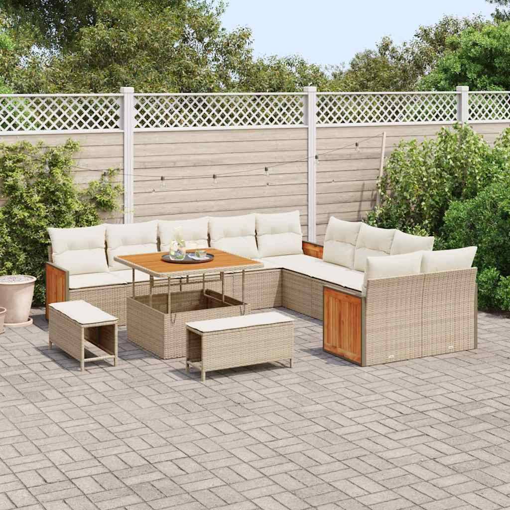 Grand Canapé Extérieur 17 Pcs Beige Crème Polyrotin Réception et Acacia pour Grands Jardins et Terrasses – ComfortXL Outdoor Living - Image 3