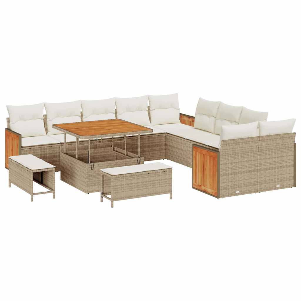 Grand Canapé Extérieur 17 Pcs Beige Crème Polyrotin Réception et Acacia pour Grands Jardins et Terrasses – ComfortXL Outdoor Living - Image 2