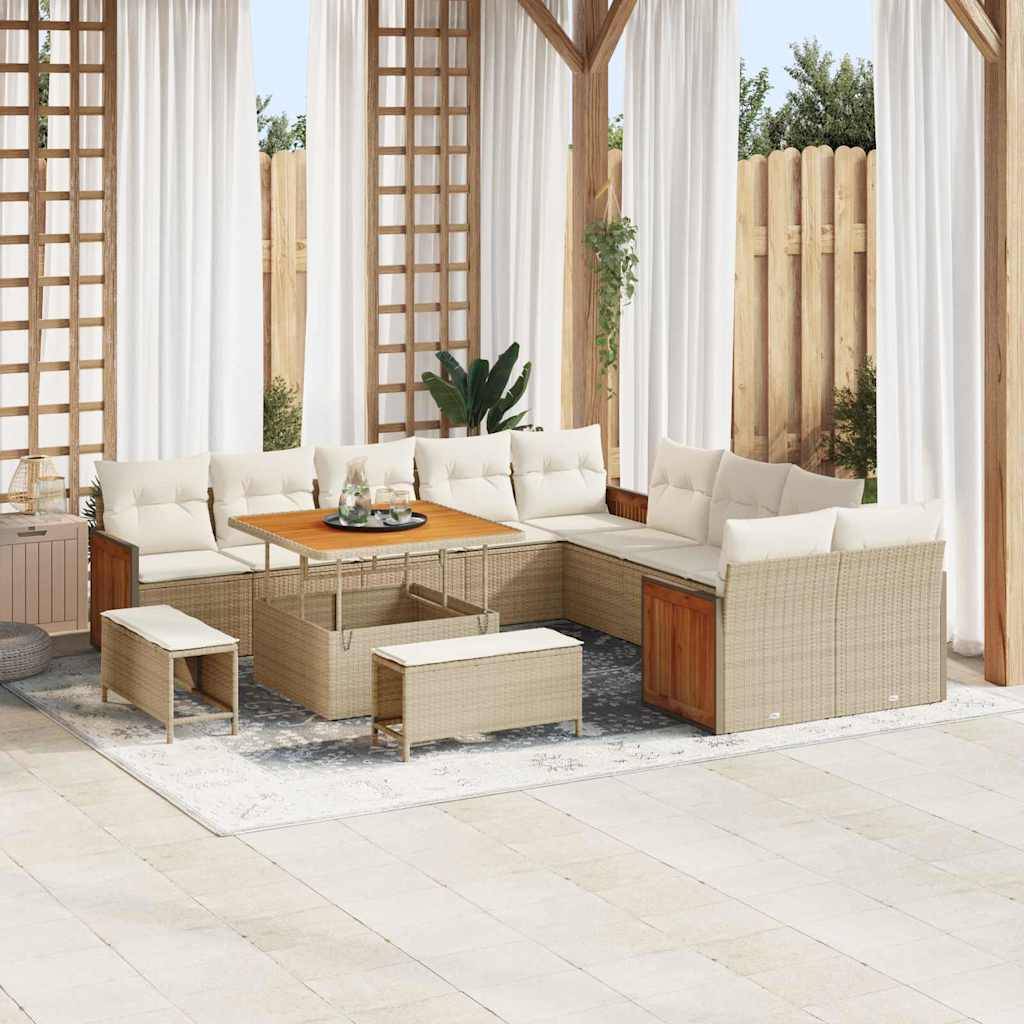 Grand Canapé Extérieur 17 Pcs Beige Crème Polyrotin Réception et Acacia pour Grands Jardins et Terrasses – ComfortXL Outdoor Living - Image 1