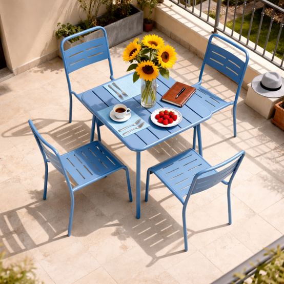 Table carrée 4 places 70x70cm bleu BERGAME - Image 5