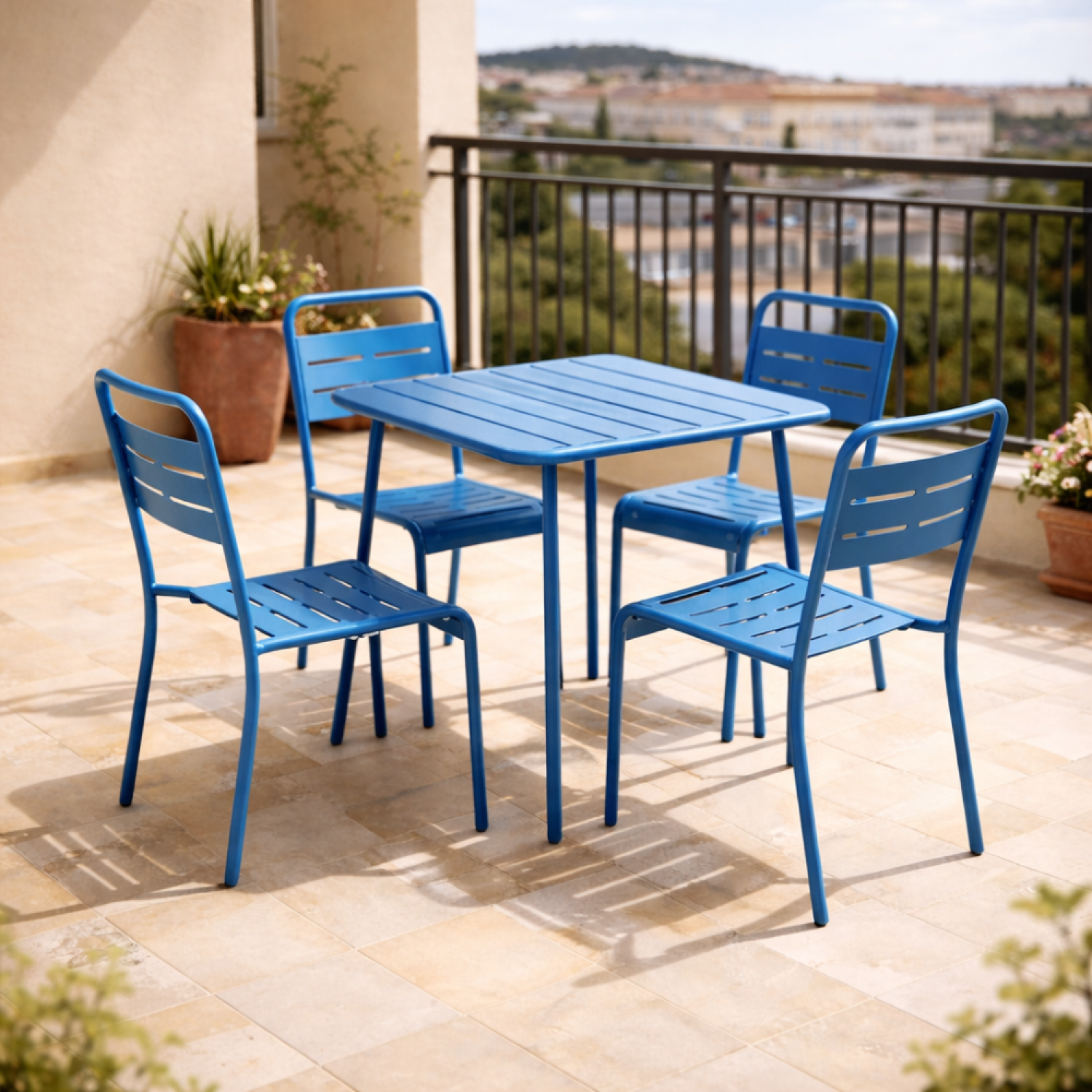 Table carrée 4 places 70x70cm bleu BERGAME - Image 6