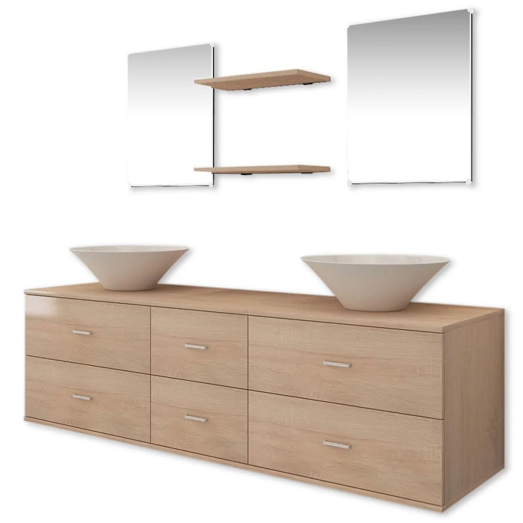 Vidaxl - Mobilier de salle de bain avec lavabo 7 pcs Beige - vidaXL - Imagen 1