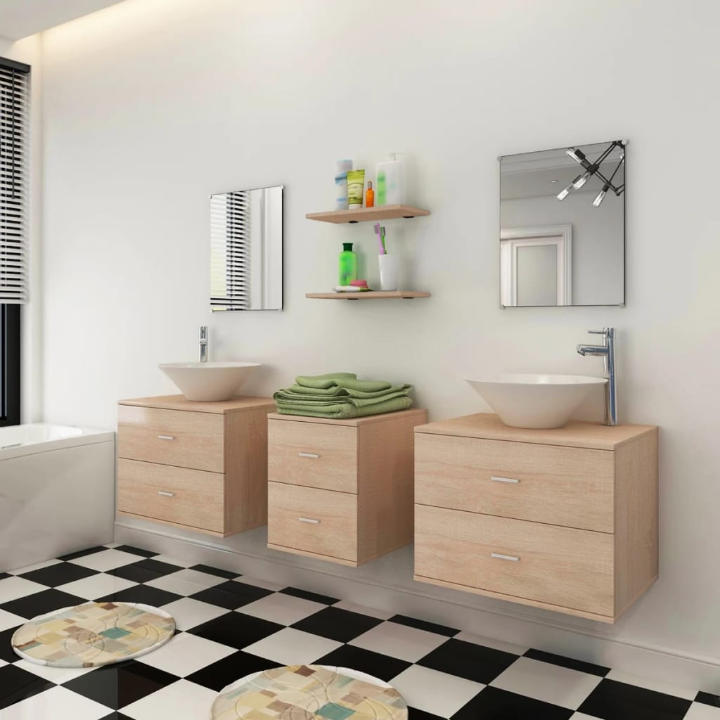Vidaxl - Mobilier de salle de bain avec lavabo 7 pcs Beige - vidaXL - Imagen 3
