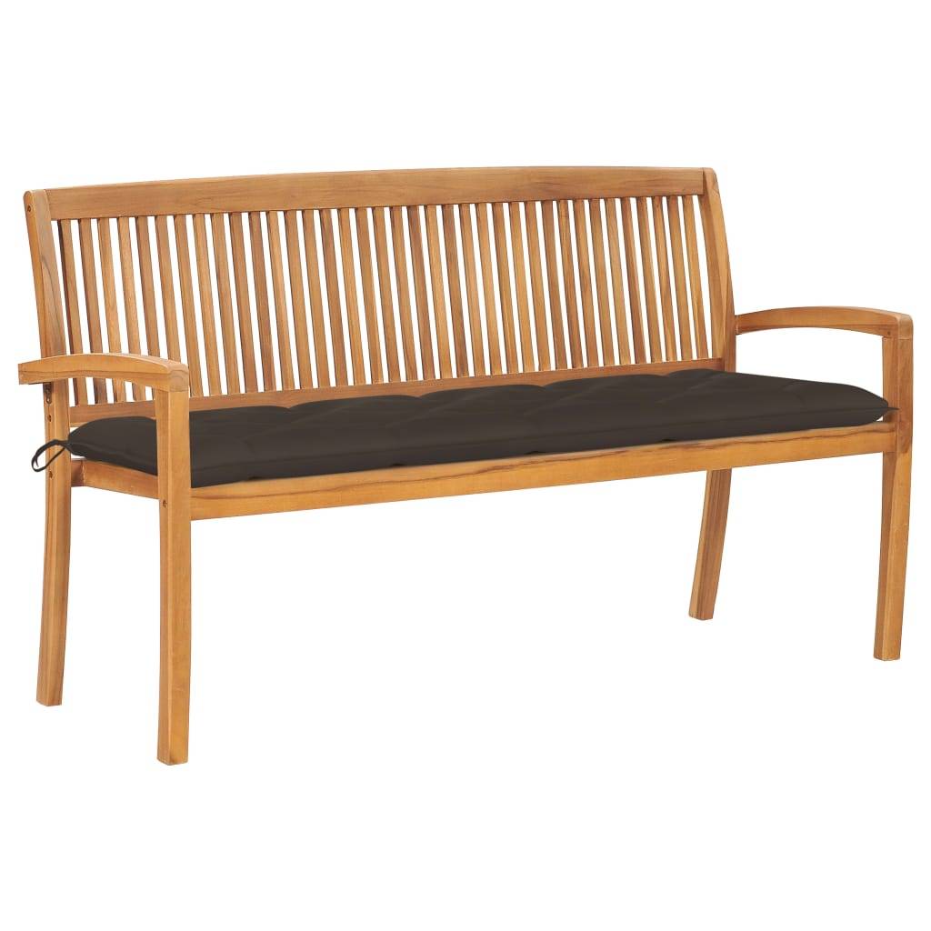 Helloshop26 - Banc de jardin meuble de patio d'extérieur terrasse empilable et coussin 159 cm bois de teck massif - Imagen 1