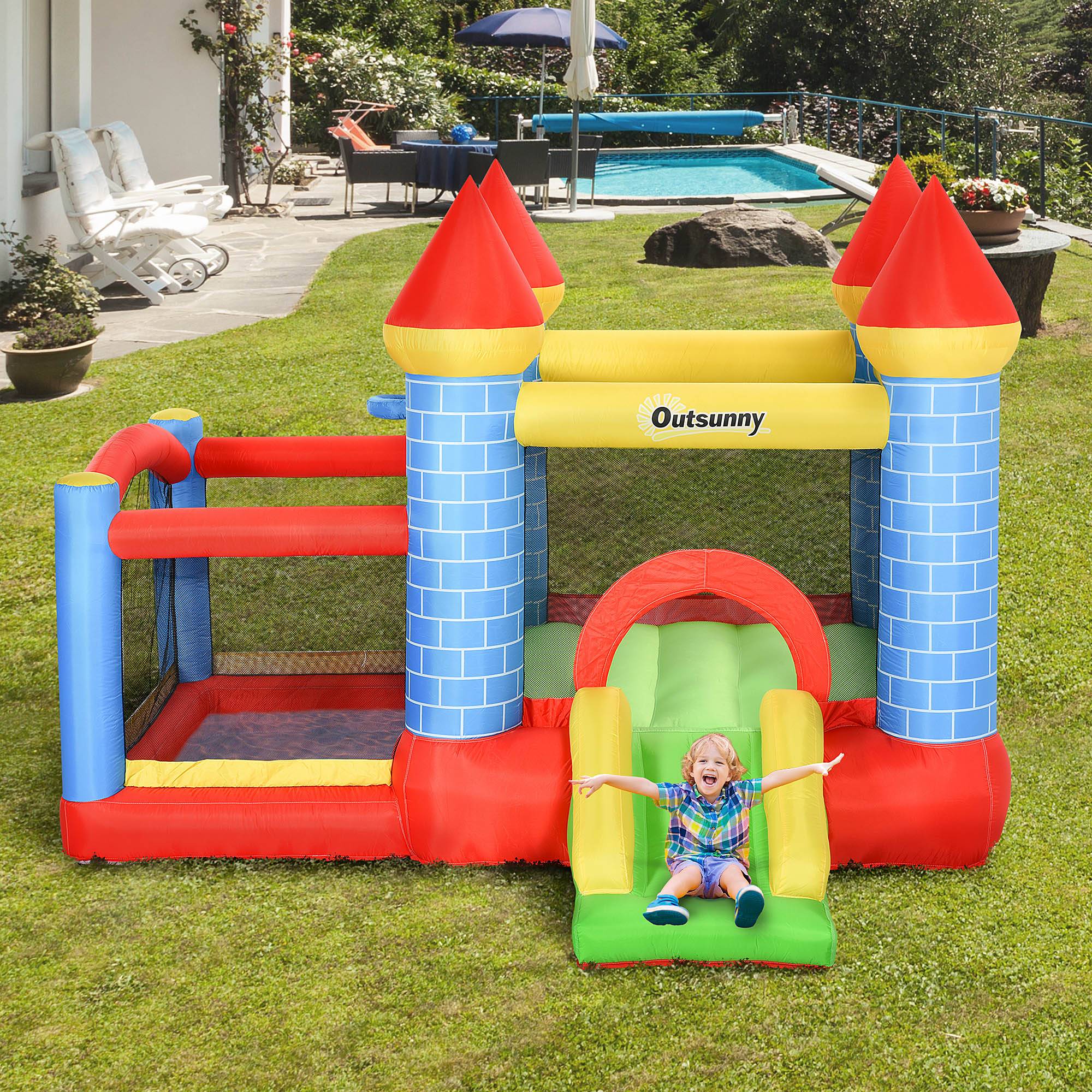 Château gonflable avec toboggan et piscine pour 3 enfants, avec gonfleur, pour les 3-8 ans, rouge, bleu et vert, 280 x 260 x 210 cm - Image 3