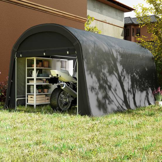 Abri de stockage vélo Acier Extérieur Imperméable anti-UV 450x300x230cm Gris foncé - ComfortXL Outdoor Living - Image 8