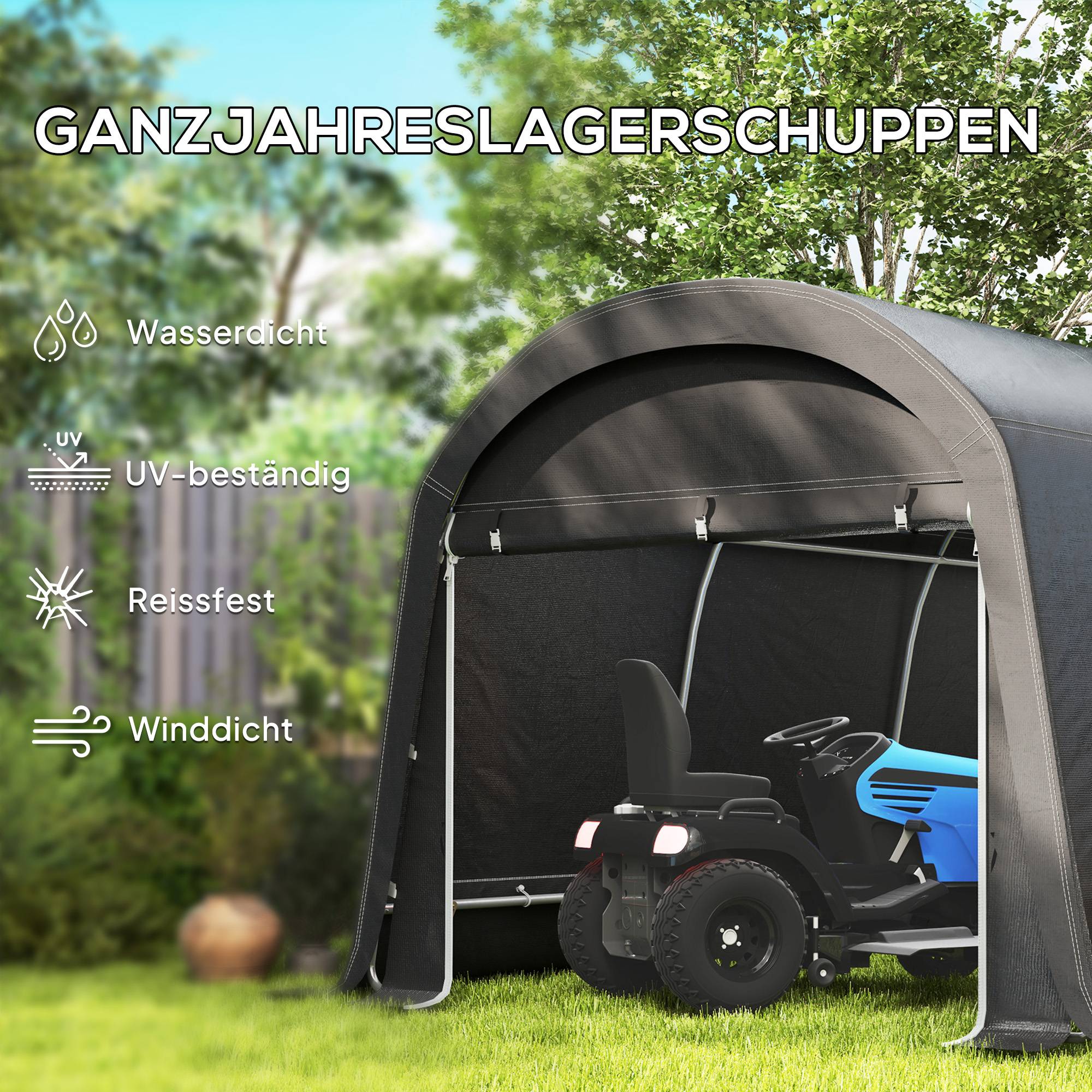 Abri de stockage vélo Acier Extérieur Imperméable anti-UV 450x300x230cm Gris foncé - ComfortXL Outdoor Living - Image 4