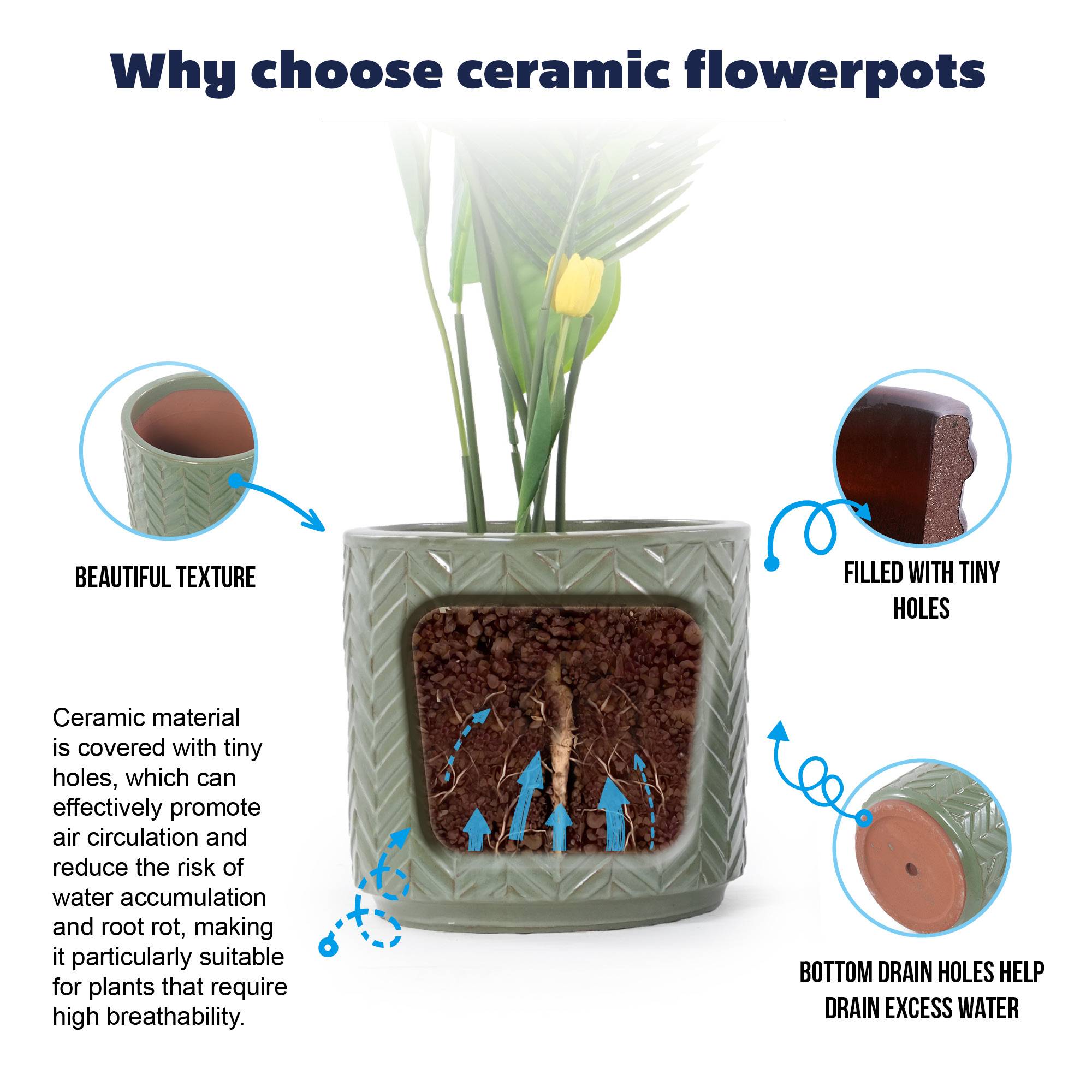 ComfortXL - Pot de fleurs céramique Ø20 cm vert sauge brillant pour succulentes avec drainage - ComfortXL Outdoor Living - Image 6