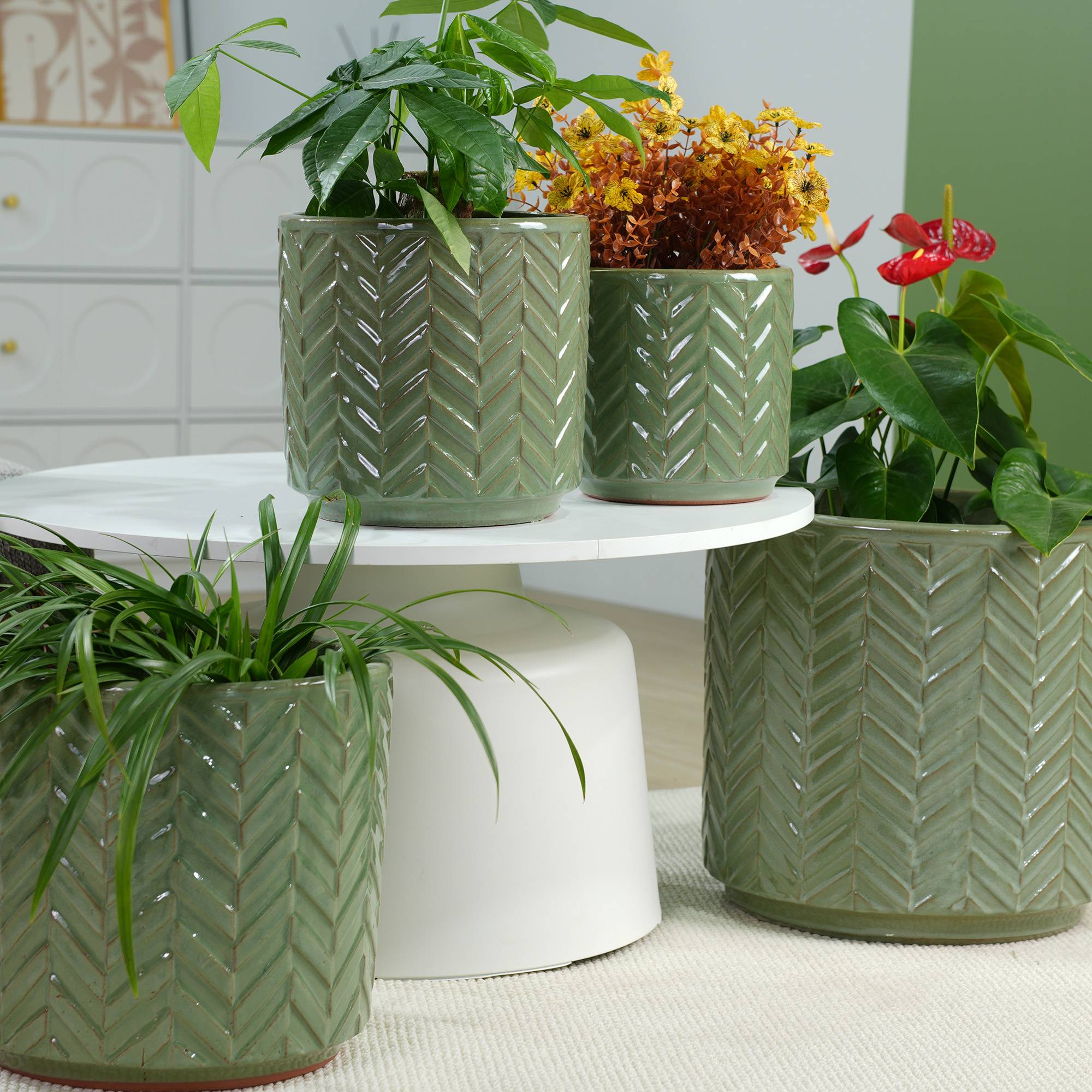 ComfortXL - Pot de fleurs céramique Ø20 cm vert sauge brillant pour succulentes avec drainage - ComfortXL Outdoor Living - Image 5