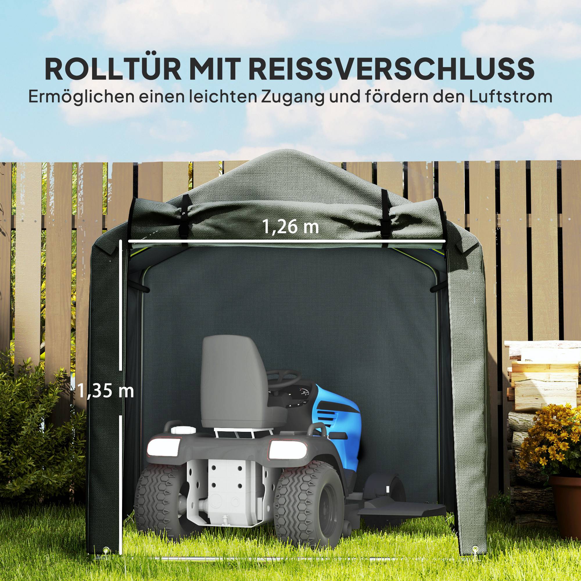 Tente garage étanche avec porte, résistante UV 220x157x165cm gris foncé - Image 8