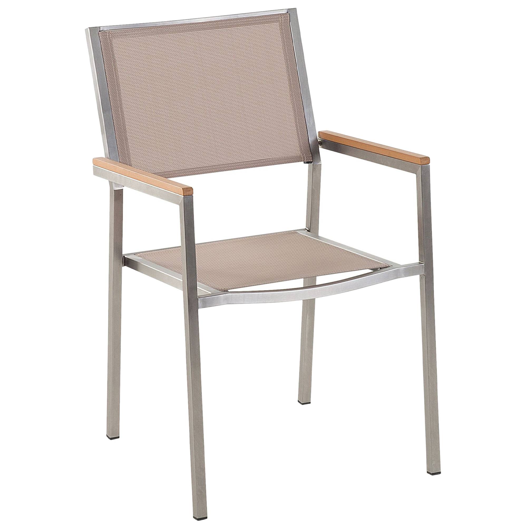 Beliani - Salon de Jardin composé d'une Table 180 x 90 cm et de 6 Chaises en Acier Inox, Textile Beige et Verre Effet Brisé au Design Moderne - Imagen 4