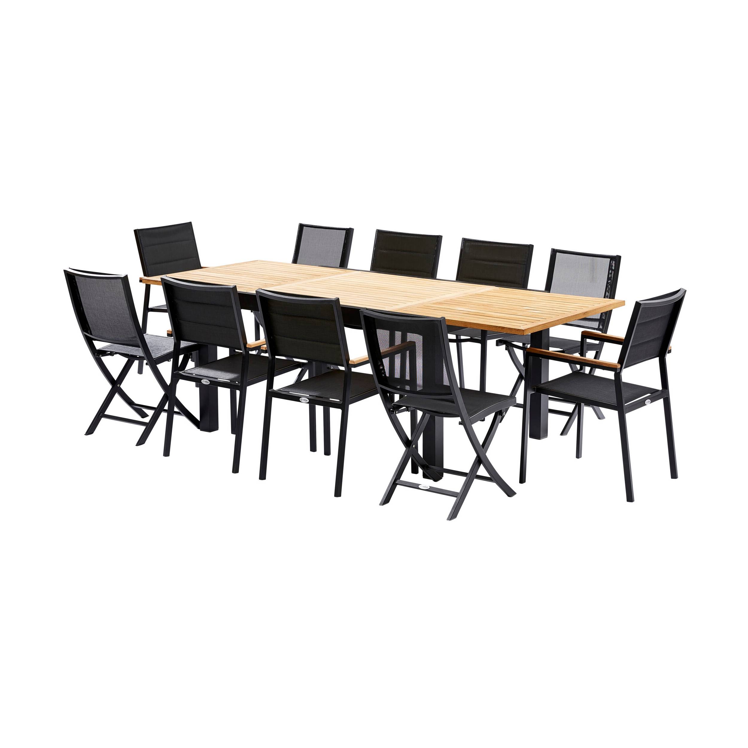 Wilsa Garden - Ensemble de jardin aluminium et teck noir extensible 6/10P BALITECK - Imagen 2