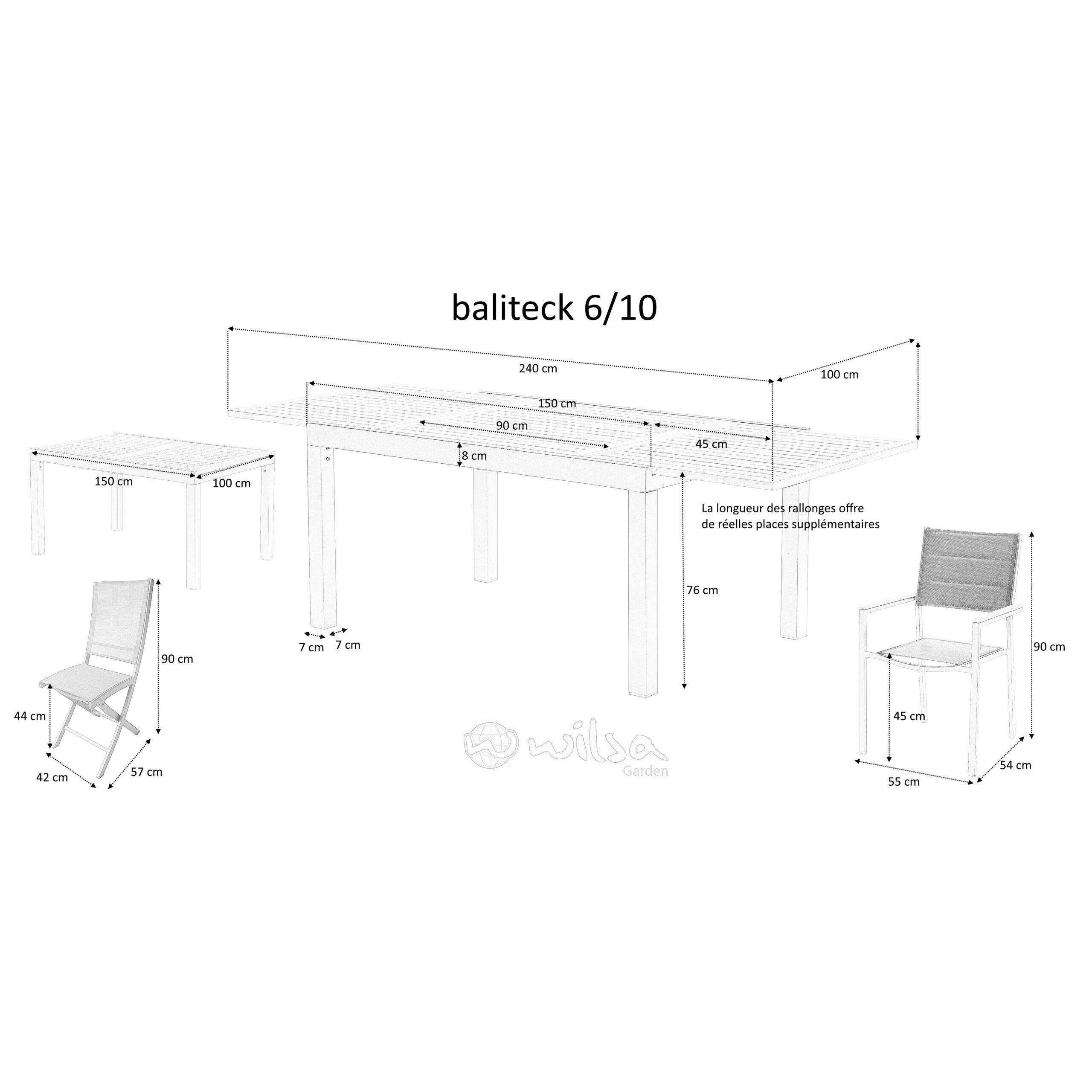 Wilsa Garden - Ensemble de jardin aluminium et teck noir extensible 6/10P BALITECK - Imagen 6