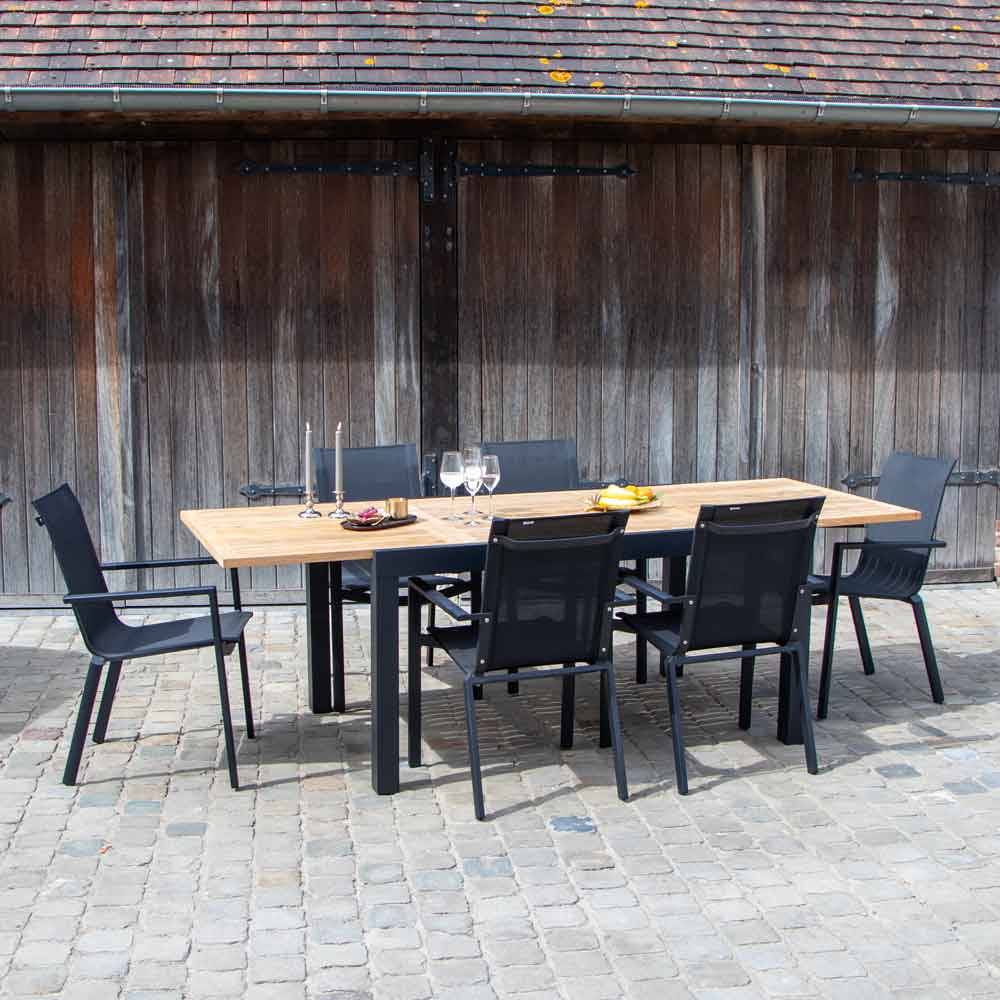 Wilsa Garden - Ensemble de jardin aluminium et teck noir extensible 6/10P BALITECK - Imagen 1