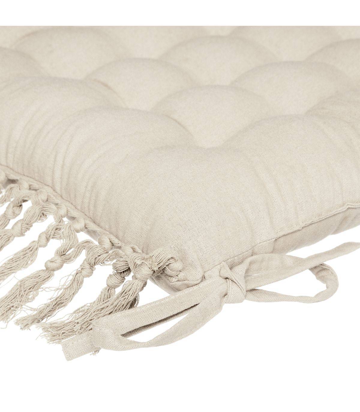 Lot de 6 Galettes de chaise en Coton Ivoire avec franges macramé 40 x 40 cm - Imagen 3
