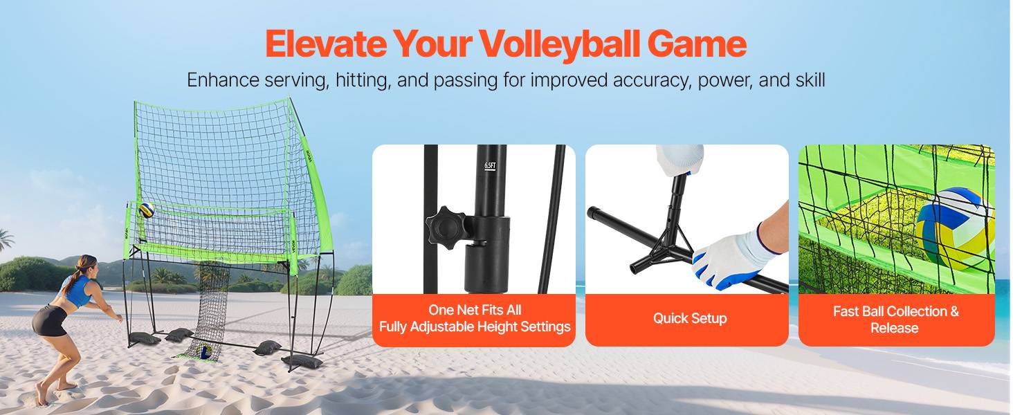 Vevor - VEVOR Filet de volley-ball portable, réglable 6,5–8 pieds, retour de balle, stable avec sacs de sable, facile à monter, pour intérieur et extérieur - Image 9