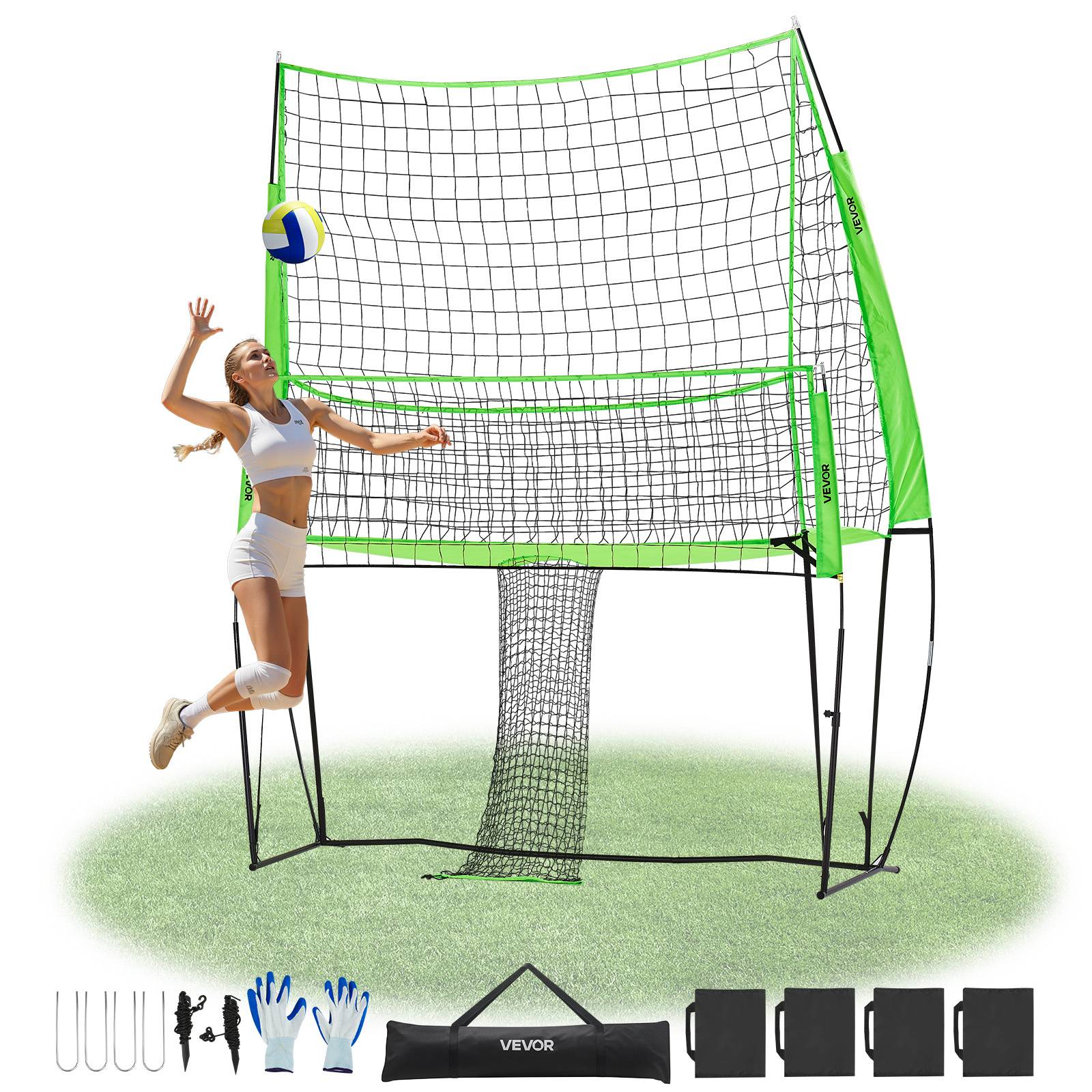 Vevor - VEVOR Filet de volley-ball portable, réglable 6,5–8 pieds, retour de balle, stable avec sacs de sable, facile à monter, pour intérieur et extérieur