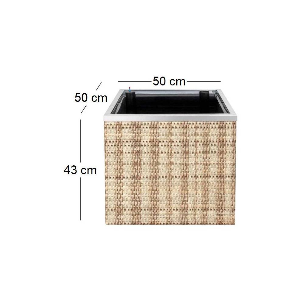 Rattan Art - Jardinière en résine tressée avec réserve d'eau et cadre en aluminium 50 x 50 x 43 cm - Imagen 3