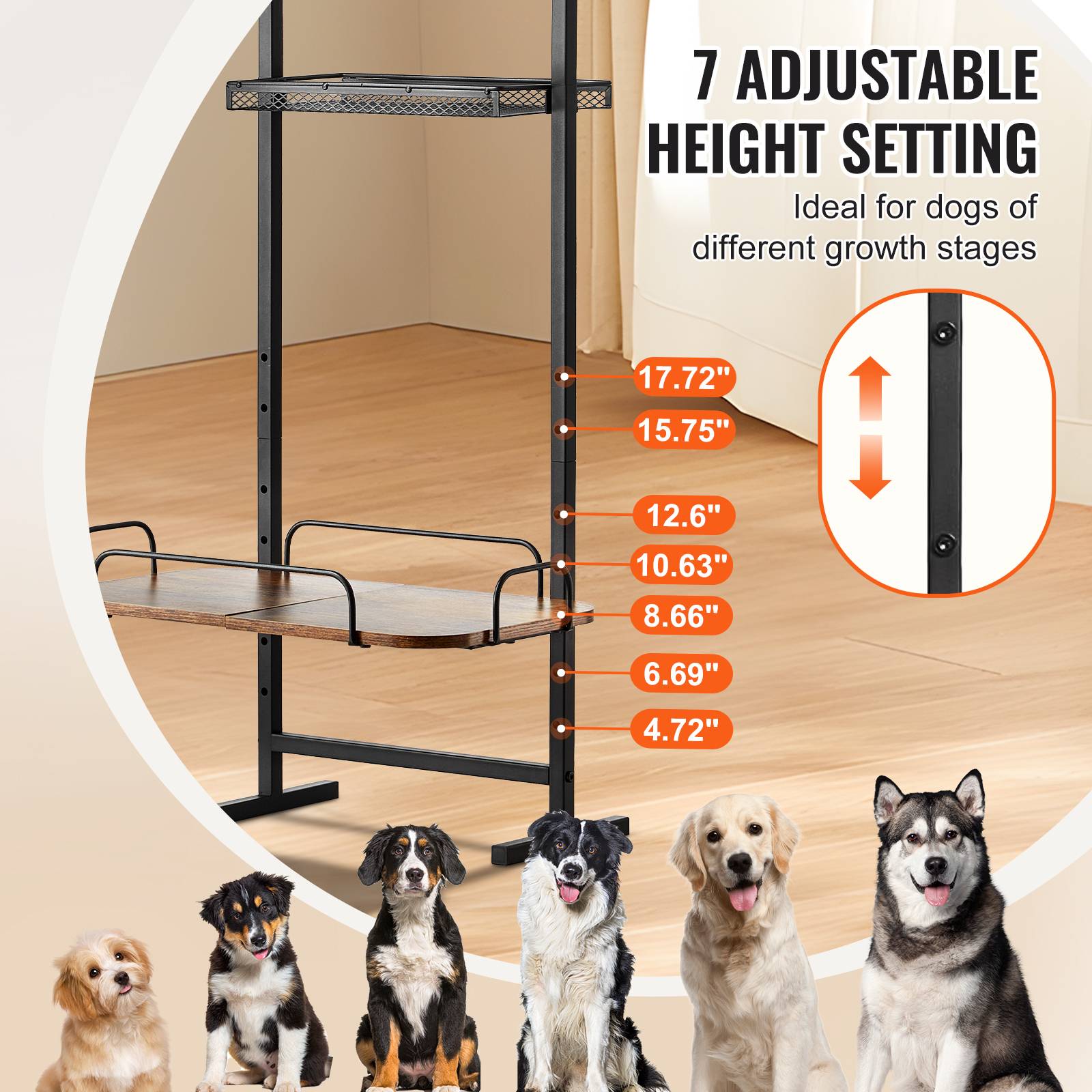 Vevor - VEVOR Support gamelle surélevée réglable 50x19.8x145 cm, étagère rangement jouets, nourriture chiens. - Image 3