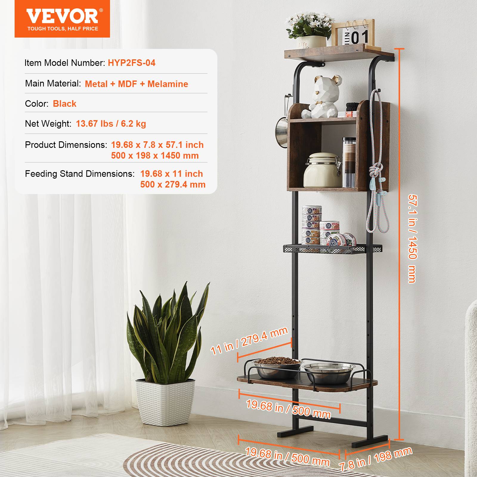 Vevor - VEVOR Support gamelle surélevée réglable 50x19.8x145 cm, étagère rangement jouets, nourriture chiens. - Image 7