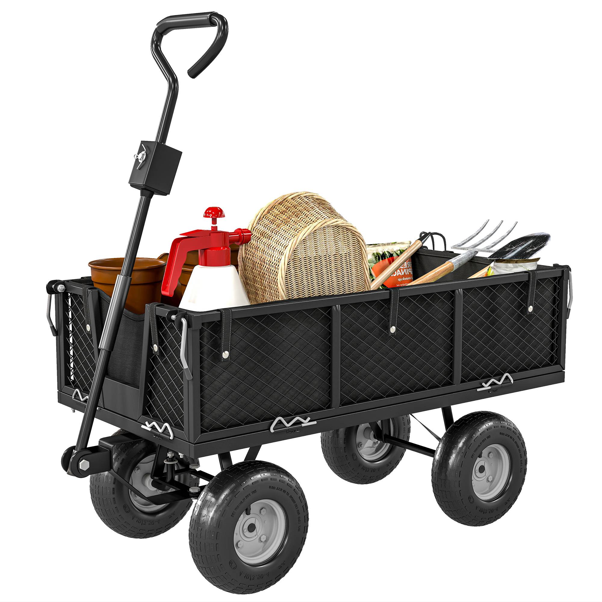 Chariot remorque jardin acier transport intensif bâche amovible 300kg 105x51x54cm - ComfortXL Outdoor Living - Image 2