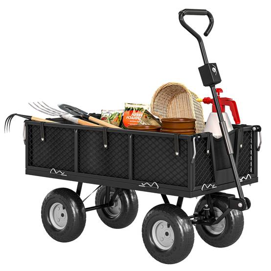 Chariot remorque jardin acier transport intensif bâche amovible 300kg 105x51x54cm - ComfortXL Outdoor Living - Image 1