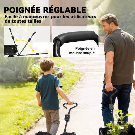 Chariot remorque jardin acier transport intensif bâche amovible 300kg 105x51x54cm - ComfortXL Outdoor Living - Image 8