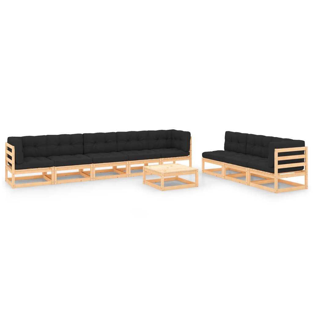 Helloshop26 - Salon de jardin meuble d'extérieur ensemble de mobilier 9 pièces avec coussins bois de pin massif - Imagen 1