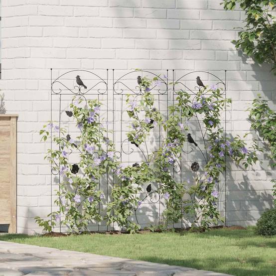 Barrière de jardin Décorative Acier Noir Lot de 3 Panneaux pour Fleurs 112x40cm - ComfortXL Outdoor Living - Image 1