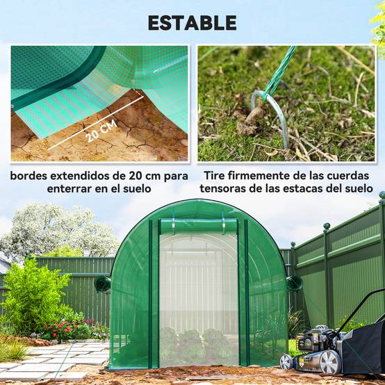 Serre Tunnel 9m² avec Double Porte et Parois Enroulables + Bâche d'Ombrage Vert - ComfortXL Outdoor Living - Image 10