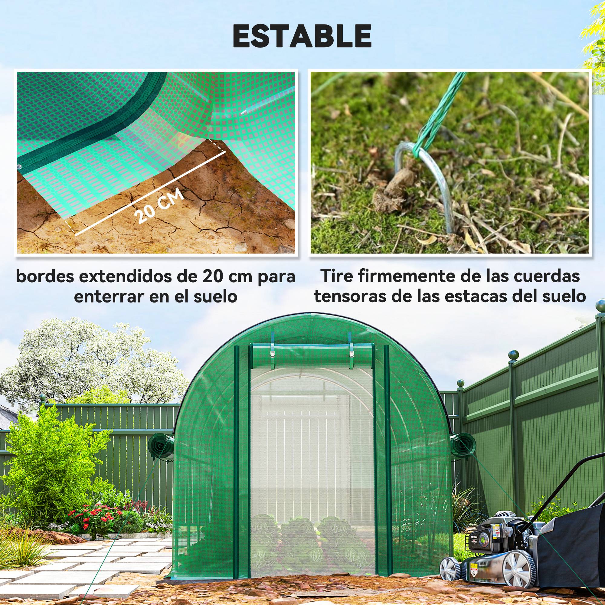 Serre Tunnel 9m² avec Double Porte et Parois Enroulables + Bâche d'Ombrage Vert - ComfortXL Outdoor Living - Image 10