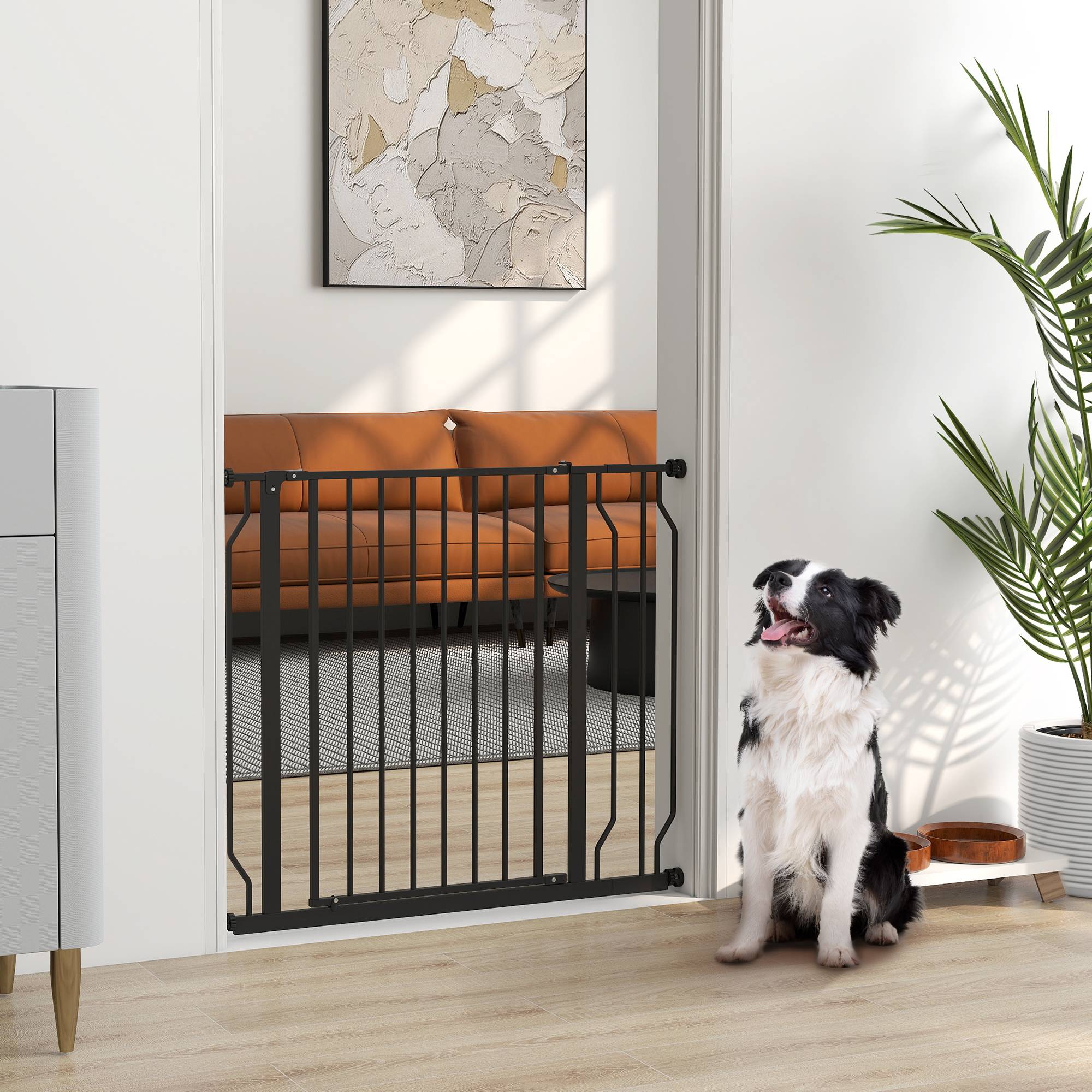 Barrière de sécurité pour chien avec 2 extensions, fixation par pression, double verrouillage pour portes et escaliers, 75-95 cm, noire - Image 3