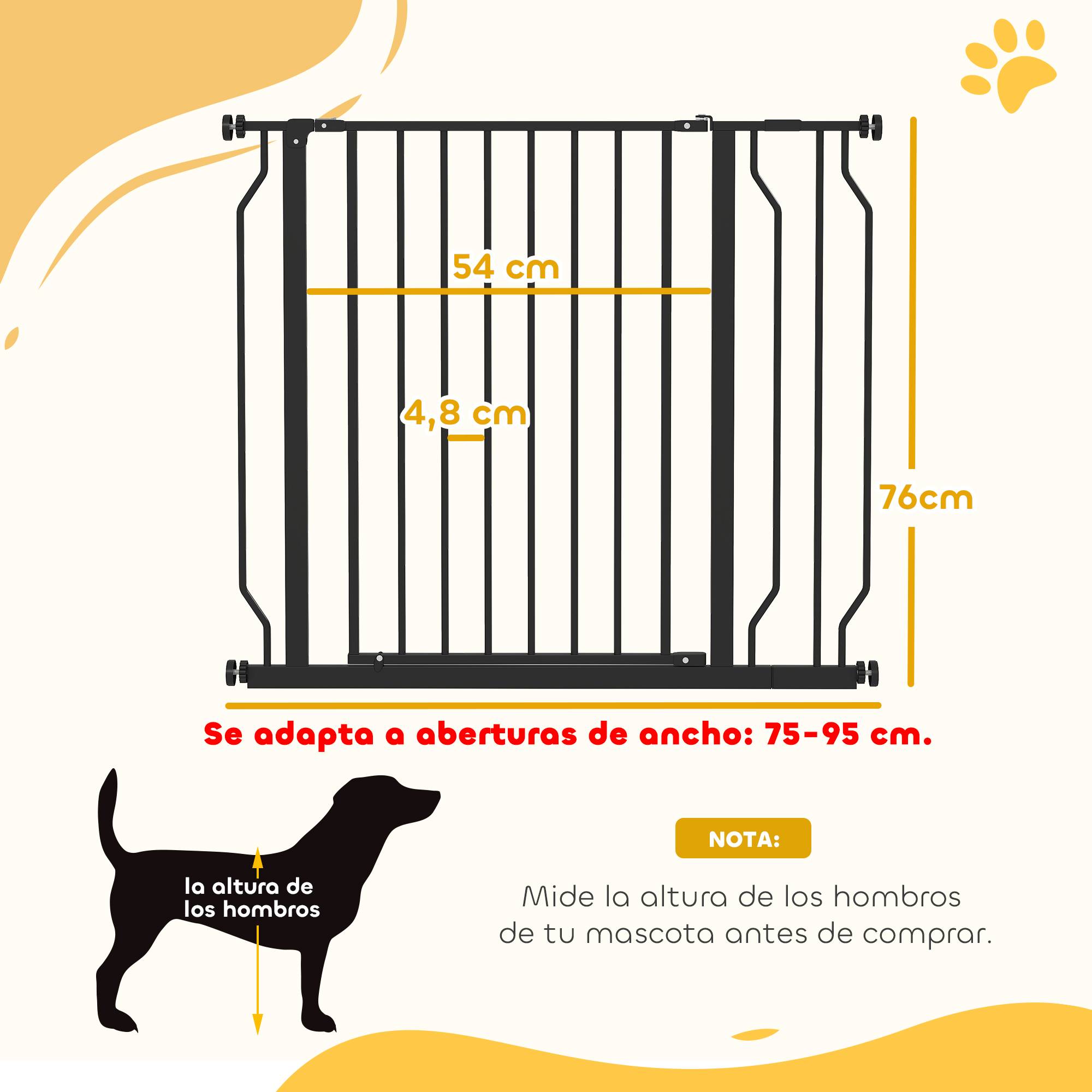 Barrière de sécurité pour chien avec 2 extensions, fixation par pression, double verrouillage pour portes et escaliers, 75-95 cm, noire - Image 5