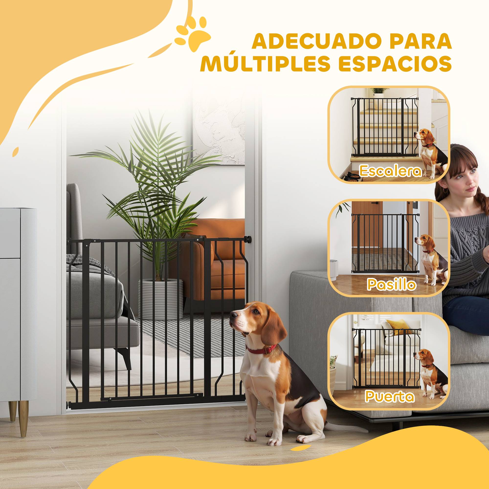 Barrière de sécurité pour chien avec 2 extensions, fixation par pression, double verrouillage pour portes et escaliers, 75-95 cm, noire - Image 9