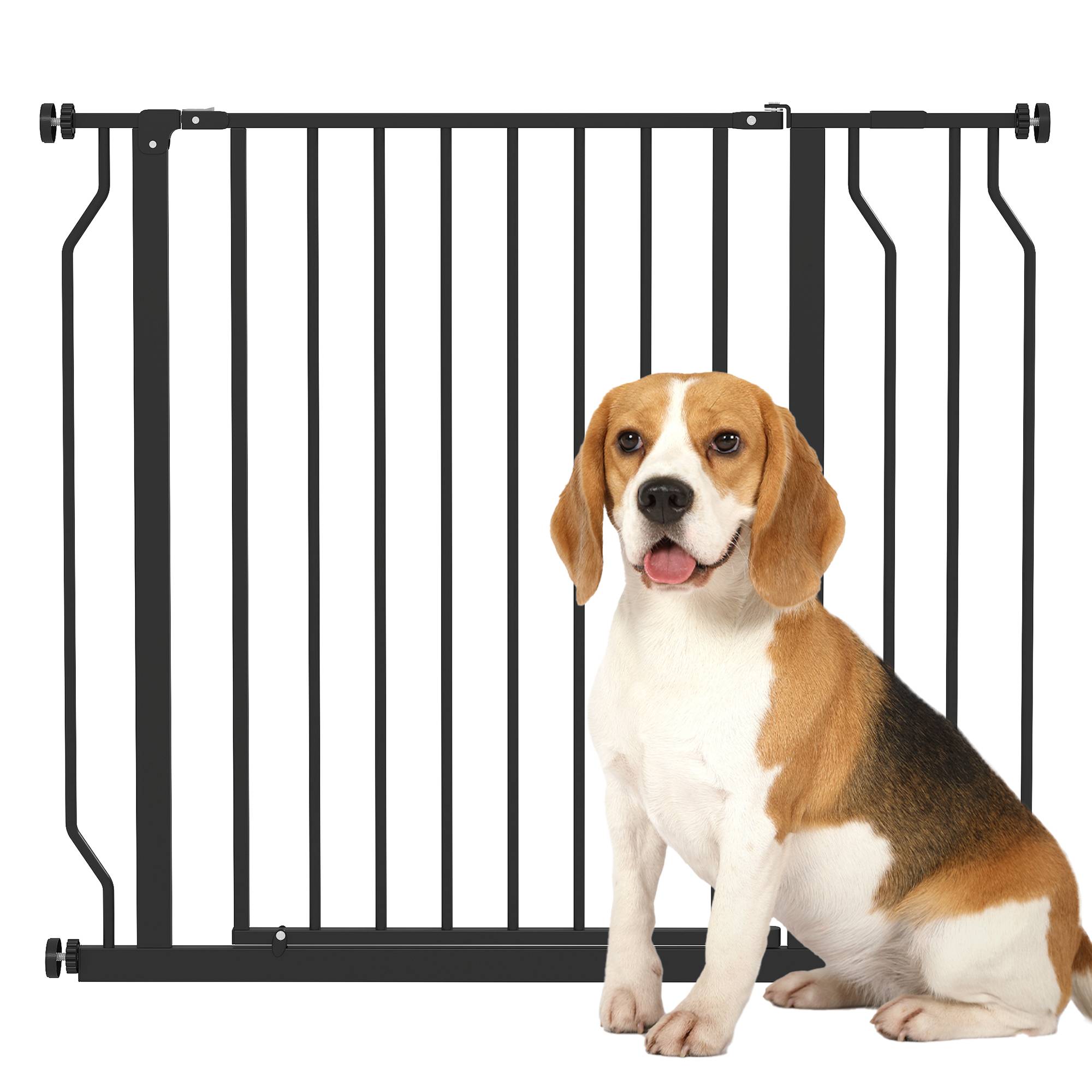 Barrière de sécurité pour chien avec 2 extensions, fixation par pression, double verrouillage pour portes et escaliers, 75-95 cm, noire - Image 1