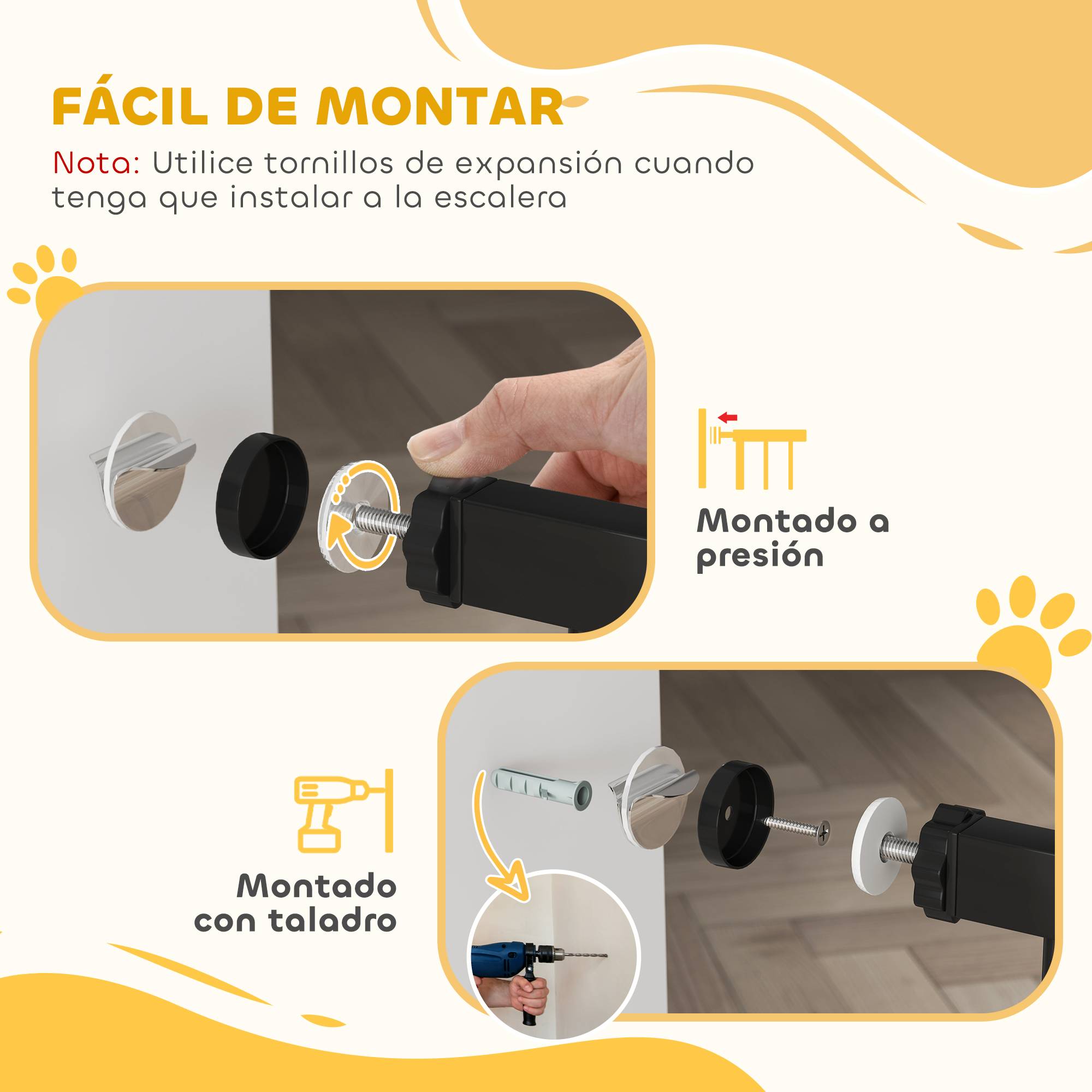 Barrière de sécurité pour chien avec 2 extensions, fixation par pression, double verrouillage pour portes et escaliers, 75-95 cm, noire - Image 8