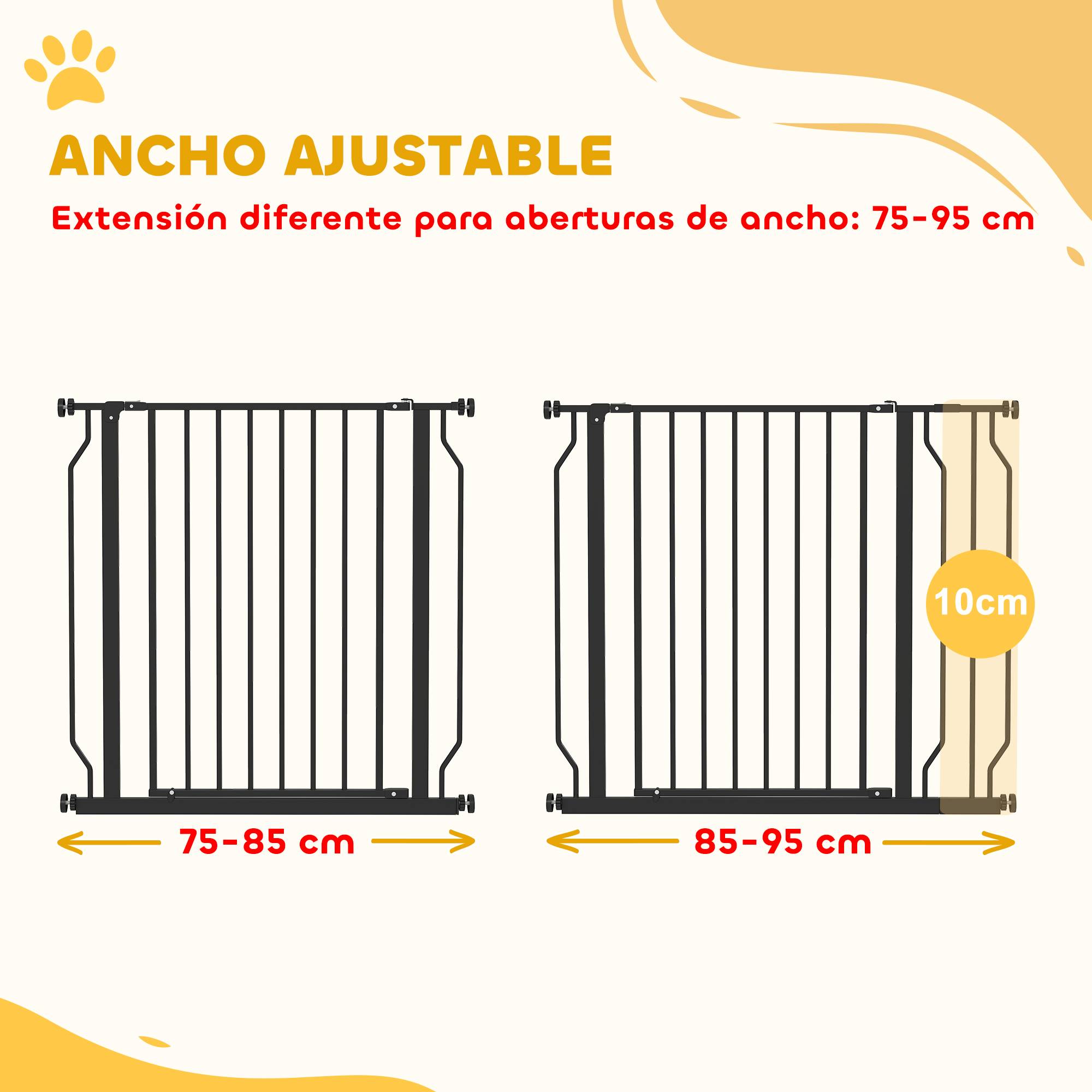 Barrière de sécurité pour chien avec 2 extensions, fixation par pression, double verrouillage pour portes et escaliers, 75-95 cm, noire - Image 6