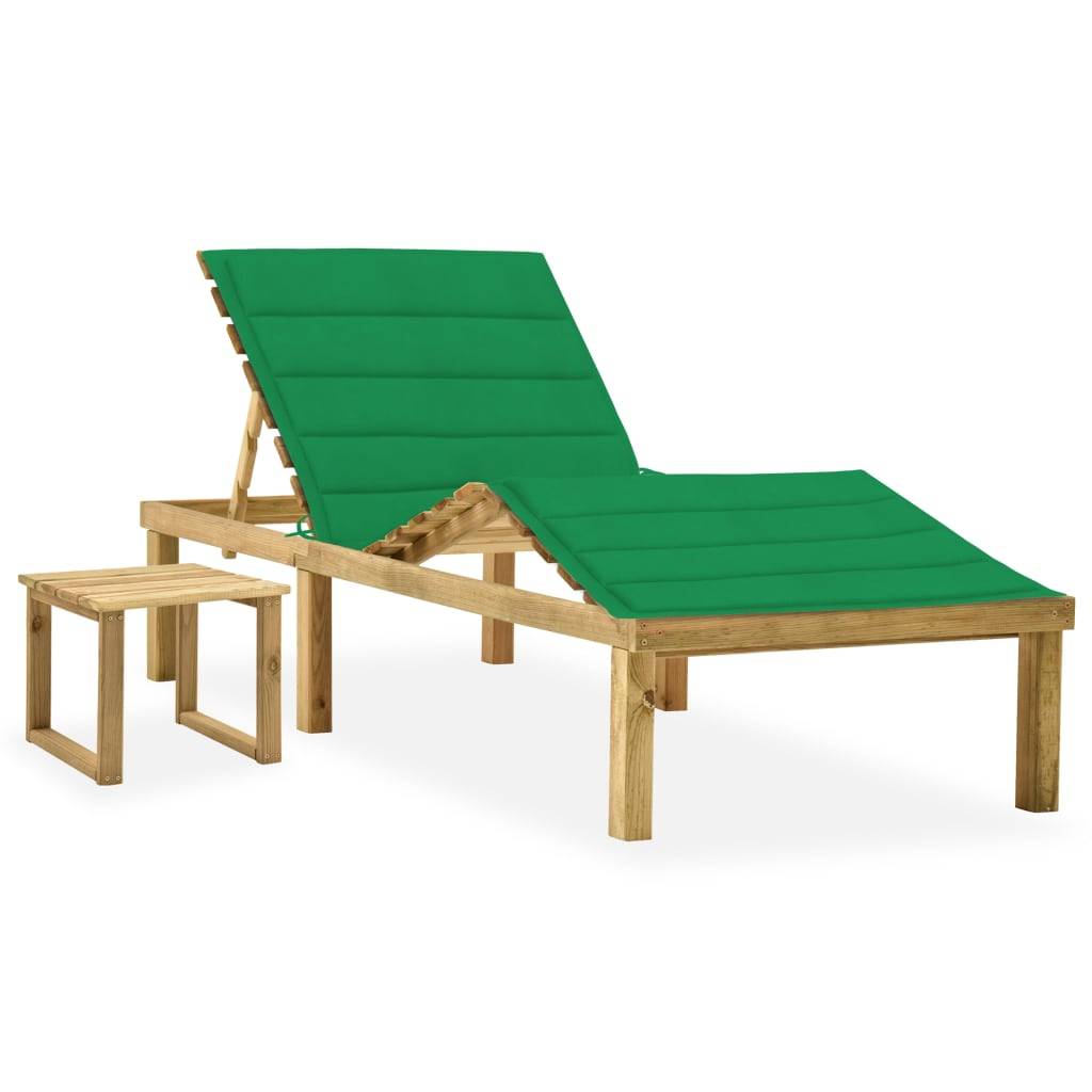 Helloshop26 - Transat chaise longue bain de soleil lit de jardin terrasse meuble d'extérieur avec table et coussin pin imprégné - Imagen 1