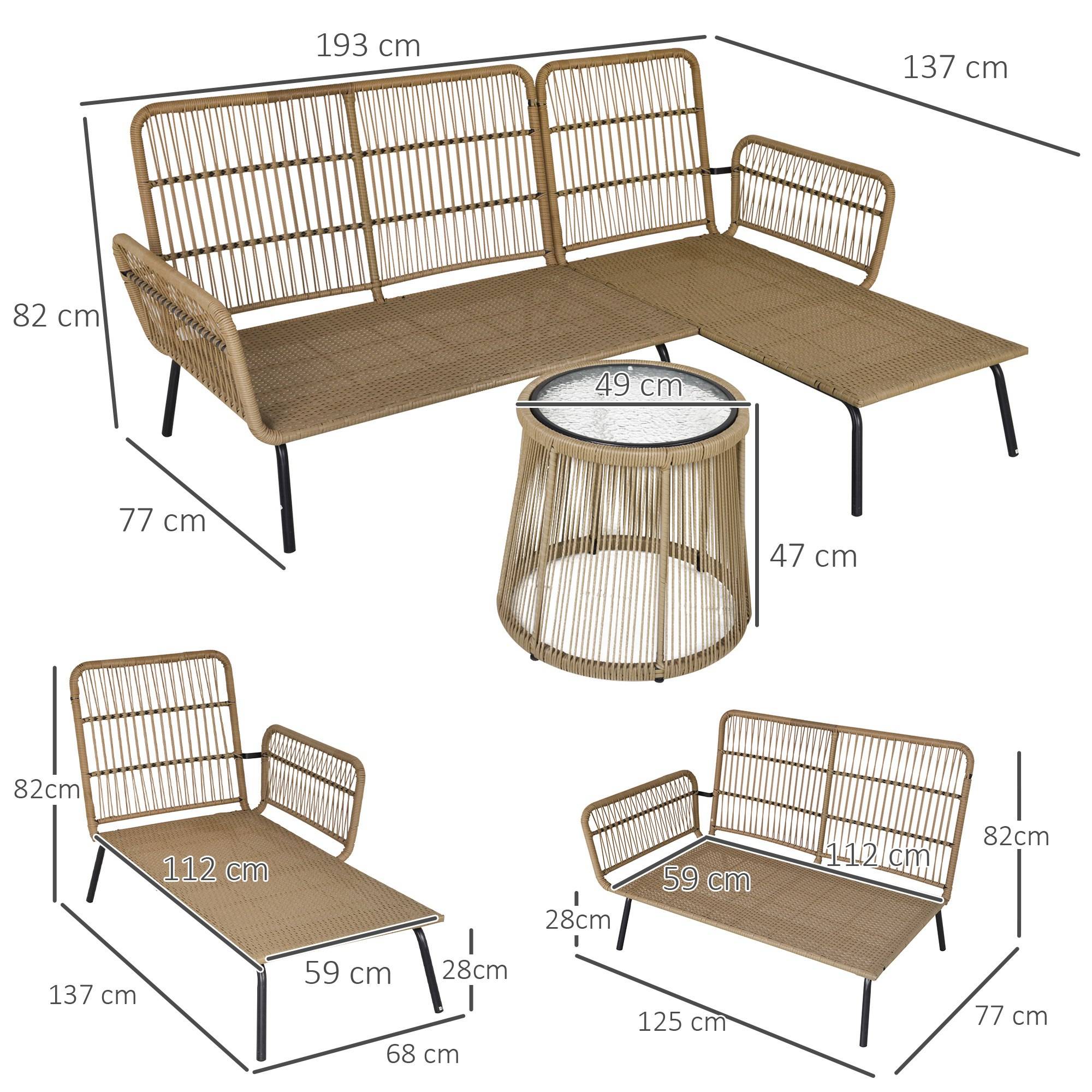 ComfortXL - Salon de jardin 3 pièces en résine tressée café crème canapé d’angle méridienne table pour terrasse extérieure - Image 3