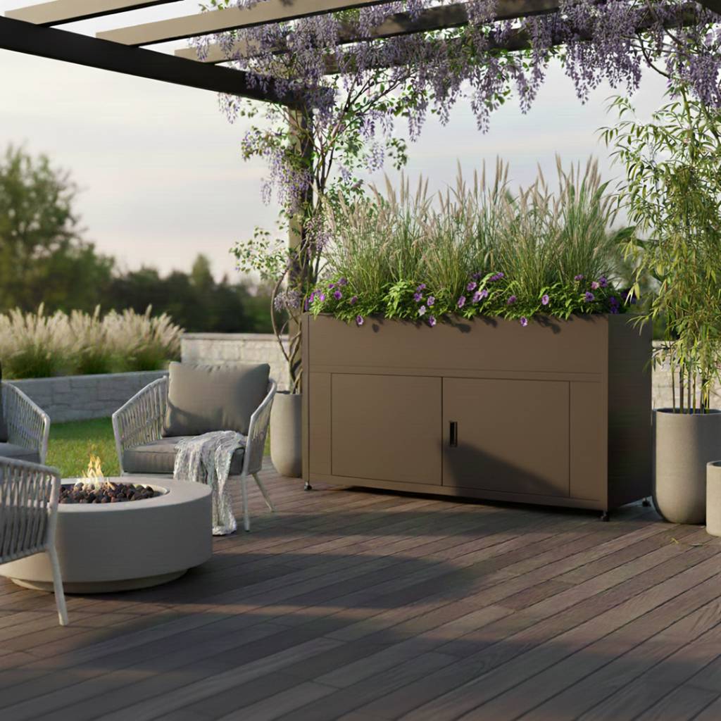 Couleurs du monde - Armoire grand format marron avec jardinière intégrée – meuble extérieur pratique et naturel - Image 6