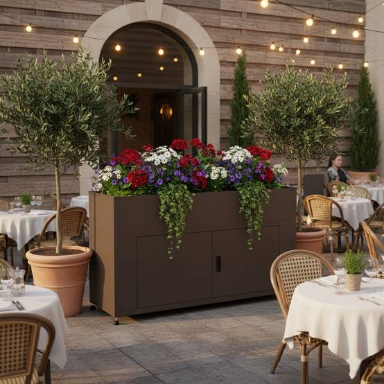 Couleurs du monde - Armoire grand format marron avec jardinière intégrée – meuble extérieur pratique et naturel - Image 4