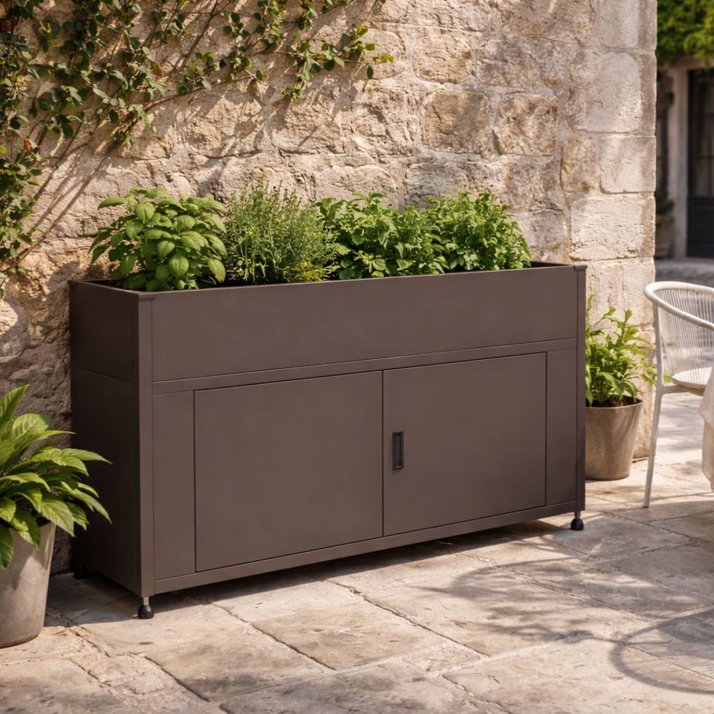 Couleurs du monde - Armoire grand format marron avec jardinière intégrée – meuble extérieur pratique et naturel - Image 5