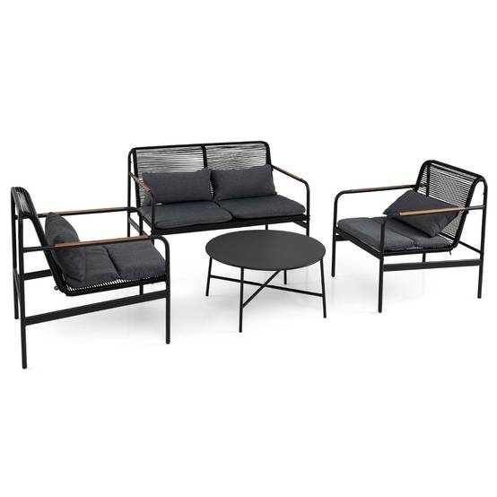 Salon de Jardin 4 Pièces Loveseat & 2 Fauteuils avec Table Basse Coussins Rotin PE Gris MAISON CHIC - Image 7